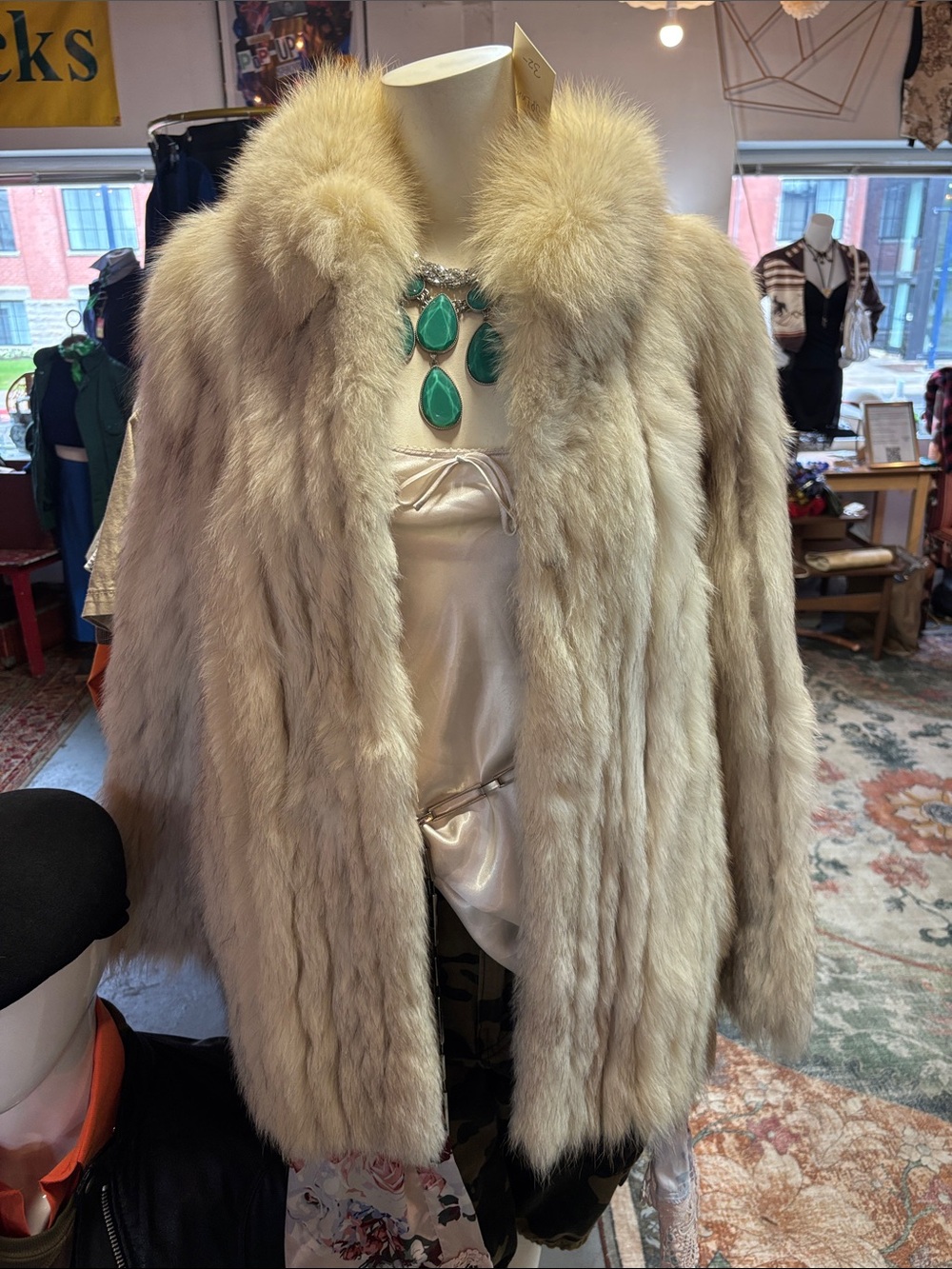 Saga Fox  Cream Plush Fur Jacket